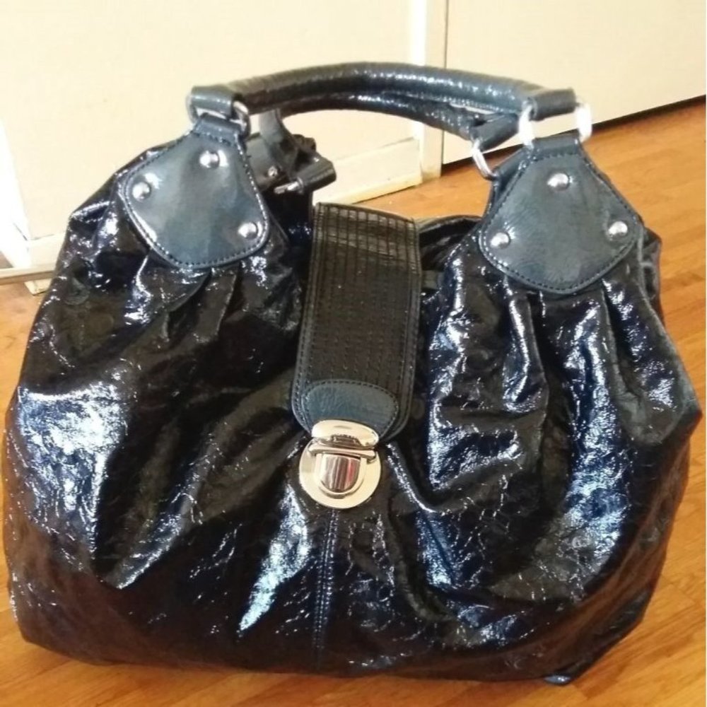 vintage Y2K ESPRIT black round hobo bucket 'lacquered' bag tote purse